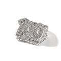 Anello hip-hop color argento con design numero 100 e pietre di zircone scintillanti - US 7 / Argento