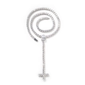Iced out 5mm silver tennis necklace featuring a pear-cut gem and cross pendant - 20inch / Silver