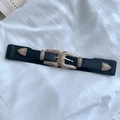Cintura corsetto nera vintage con fibbie in argento finemente incise a motivi floreali - Nero + Fibbia Oro / 75