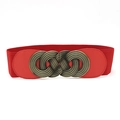 Cinturón elástico ancho vintage para mujer en rojo con hebilla de bronce para vestidos - Rojo
