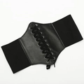 Fashionable black wide corset belt with lace-up tie design and elastic strap for women - Black