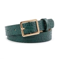 Close-up of dark green faux crocodile leather belt featuring a sleek gold square buckle - Dark Green