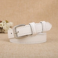 Minimalist white leather belt for women featuring double stitching and a silver metal buckle - White