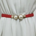 Elastischer roter Taillengürtel für Damen mit eleganter goldener Perlenschnalle - Rot Stil 1