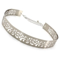 Elegant champagne gold mirror metal waist belt with hollow flower patterns and chain - 3.5CM Hollow Floral Style / 80-100cm / Silver