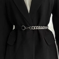 Vintage metal chain elastic waist belt with silver curb chain for dresses and coats - Silver