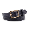 Navy blue crocodile pattern leather belt with a polished gold square metal pin buckle - Black