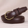 Cintura sottile in pelle marrone scuro con fibbia ovale in ottone stile vintage - 100cm / Marrone