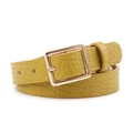 Mustard yellow crocodile embossed leather belt for women with square gold buckle - Earthy Yellow