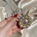 Elegant multi-layer pearl waist belt with floral rhinestone buckle for dresses - Oval Buckle Gold