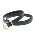 Classic black slim leather belt for women with golden D-style buckle on white background - Black