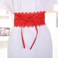 Detail of red floral lace waist cincher with a delicate faux leather bow tie decoration - Red