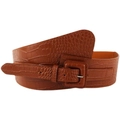Brown crocodile pattern faux leather wide belt with square pin buckle for women - 90cm Flat / Brown