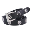 Cinturón punk negro para mujer con ojales metálicos plateados y hebilla cuadrada - Cinturón Negro Con Ojetes (A96)