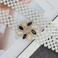 Elegant multi-layer pearl waist belt with vintage floral buckle for stylish dresses - Blue Cat Eye Waterdrop Style