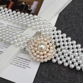 Elegant multi-layer pearl belt with large round crystal buckle for women dresses - Gold Pearl Tower Style