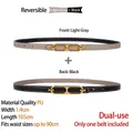 Dettaglio cintura in pelle PU double face con larghezza 1,4 cm e fibbia dorata ovale - Grigio Chiaro + Nero