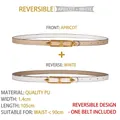 Detailed view of 1.4cm wide double-sided PU leather belt with golden oval buckle - Light Gray+White