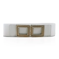 Elastic white belt for women with elegant golden square interlocking buckle detail - White