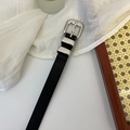 Cintura sottile minimalista in pelle nera con fibbia in metallo argento donna - Nero