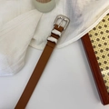 Cintura sottile in pelle marrone vintage con fibbia ad ardiglione argento per jeans - Cammello