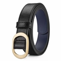 Ceinture minimaliste en cuir noir pour femmes avec boucle dorée et doublure bleue chic - Noir / 105cm