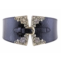 Breiter Vintage Taillengürtel in Schwarz mit Pfauenmuster und verzierter Bronzeschnalle - Schwarz