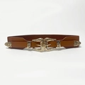 Cintura larga elastica marrone con fibbia dorata vintage e motivi floreali - Cammello