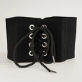 Vintage black corset belt with silver metal eyelets and lace-up front for dresses - Black