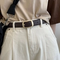 Deep brown genuine leather belt for women with matte gold rectangular pin buckle - Coffee