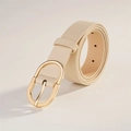 Cinturón de cuero beige para mujer con hebilla dorada ovalada para vaqueros y vestidos finos - Albaricoque