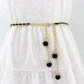 Elegant gold metal and black woven waist chain with cascading pearls on floral dress - 135cm (Extended) / Black
