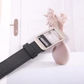 Minimalistischer schwarzer Ledergürtel für Damen und Herren mit matter silberner Schnalle - 105cm / Schwarz