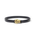Classic black leather skinny belt with elegant gold knot buckle for women coats - 105 / Black