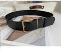 Close-up of black leather belt with golden square buckle and natural grain texture - 100cm / Black