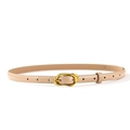 Elegant thin beige leather belt for women featuring a minimalist gold irregular buckle - Khaki
