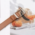 Minimalistischer brauner Ledergürtel mit silberner Mattschnalle für Jeans - 105cm / Camel
