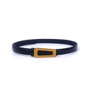 Cintura minimalista in pelle nera da donna con fibbia geometrica in oro opaco - 105cm / Nero