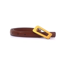 Cintura classica in pelle marrone da donna con fibbia rettangolare dorata minimalista - 105cm / Cammello