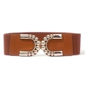 Brauner elastischer Taillengürtel mit goldener Doppelschnalle für Damen Mode - Camel