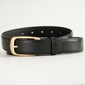 Classic black faux leather belt with a golden oval pin buckle for women's jeans - Black / 105cm