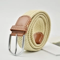 Geflochtener Gürtel für Damen und Herren mit beiger Textur und Lederdetails - Beige