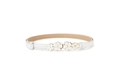 Détail de la ceinture en faux daim blanc avec quatre boucles florales dorées - Blanc