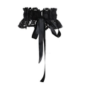 Vintage wide elastic waist belt with lace trim and large black satin bow for dresses - Streamer Style / Black