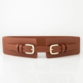 Bruine vintage brede taillegordel met gouden metalen gespen voor jurken - camel