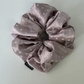 Dusty pink polka dot satin scrunchie with fashion label for elegant women's hairstyles - Pink