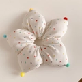 Detail of flower-shaped scrunchie with colorful polka dots and soft pom-pom accents - White Polka Dot Cat Style (XY-2459) / White