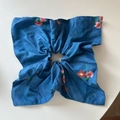 Deep blue floral double-layer scrunchie with pink flower pattern for hair styling - Square Scarf Trim Style