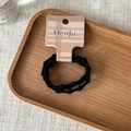 Detail of high-elastic black knitted hair ties on branded card on a wooden tray - 2 Piece Set (XY-1221) / Black Series