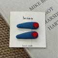 Cute denim fabric hair clips with red embroidered heart for kids, set of two pieces - Red Heart Style